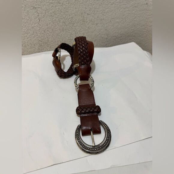 Womens Brighton Brown Braided Leather Concho Belt Size 32 Boho Western - Picture 1 of 8